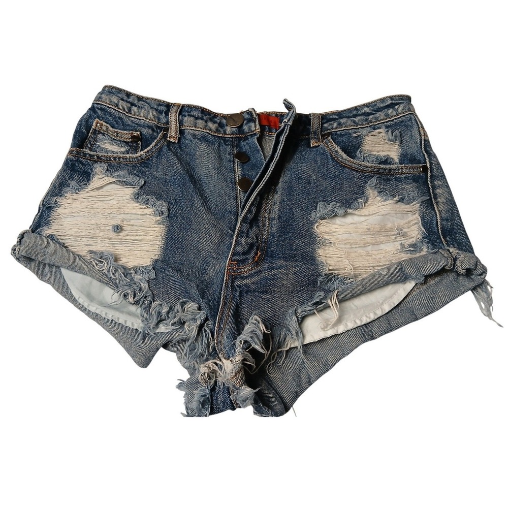Signature8 Womens Distressed Denim Shorts Blue Medium Wash High Rise Size Medium